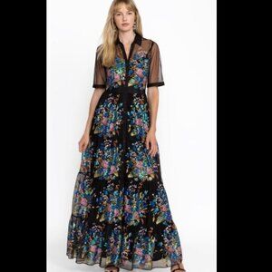 NWT Johnny Was Emmeline Embroidered Sequined Dress Fall Bouquet Size 6